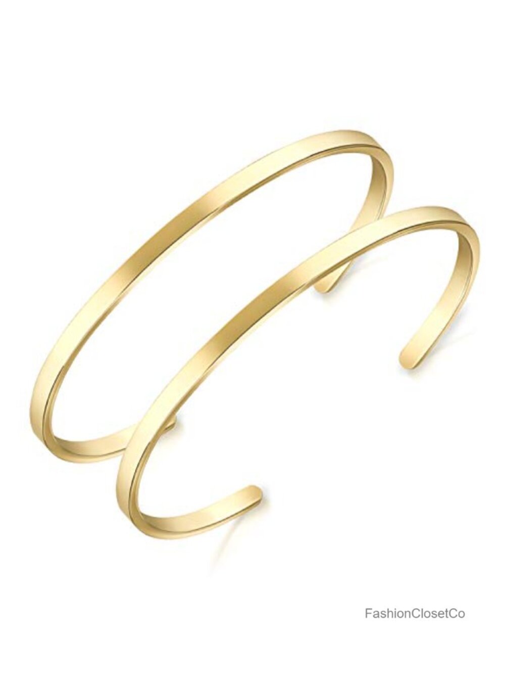 18K Gold Plated Open Cuff Bangle Bracelet, Adjustable, Surgical Steel, 2 Pack